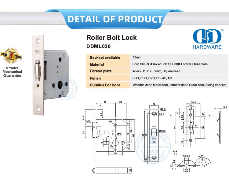 Stainless Steel Roller Bolt Lock for Wooden Metal DoorDDML030 Buy