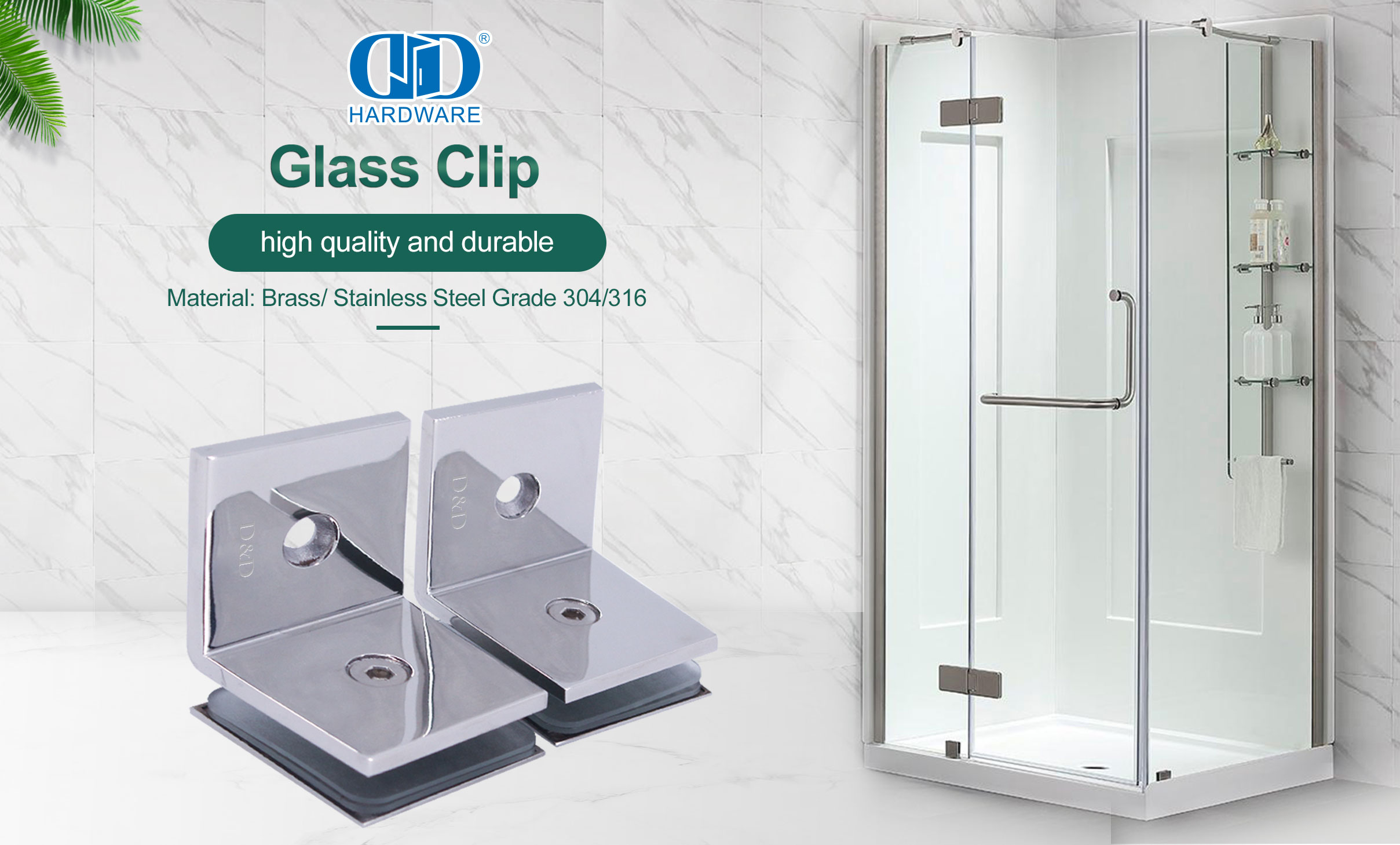 Brass Glass Clamp Clip for Bathroom